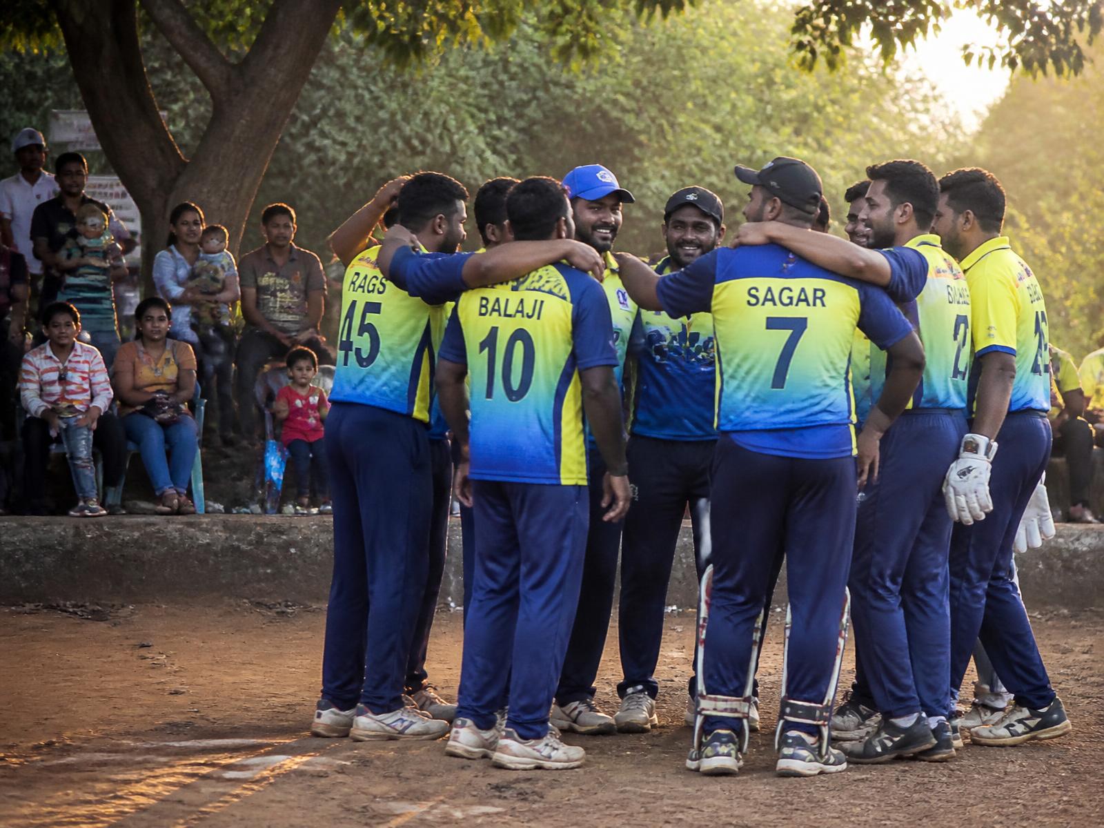 Chennai club cricket team celebrating a win at Loyola College cricket ground